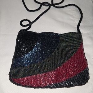 Elegant VINTAGE Black and Red Beaded Women's  SWING Bag
